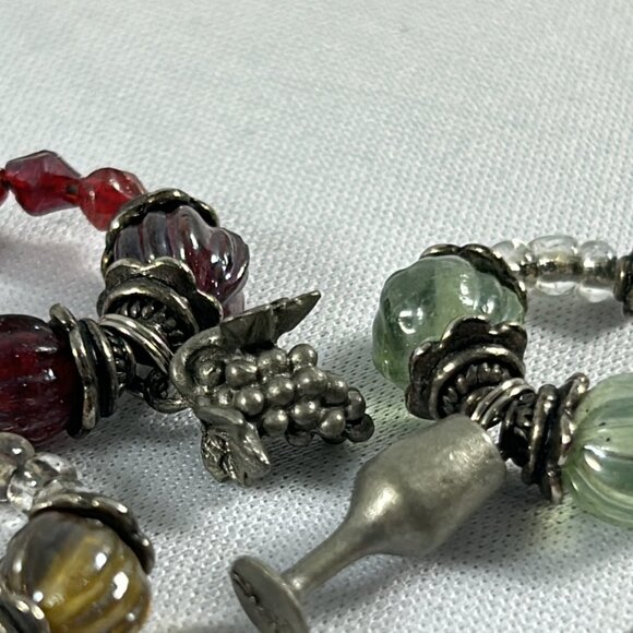 Lot 5 Multicolored Beaded Wine Charms Silver Tone Cheese Wedge Grapes Bottle - Picture 9 of 12